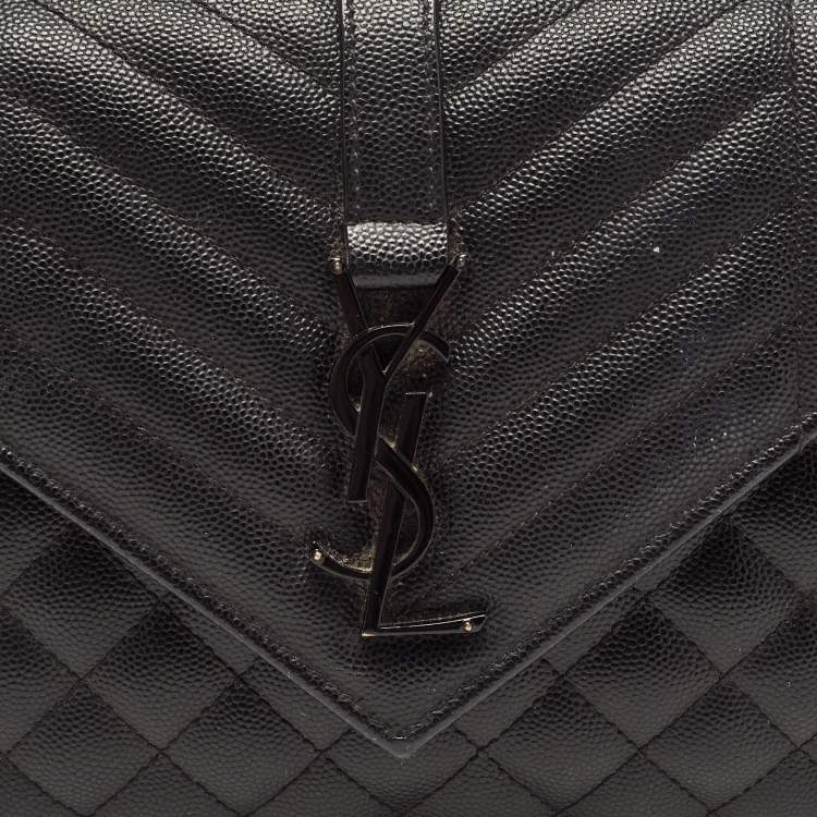 Pre Owned Saint Laurent Black Mix Matelasse Leather Medium Envelope Chain Shoulder Bag