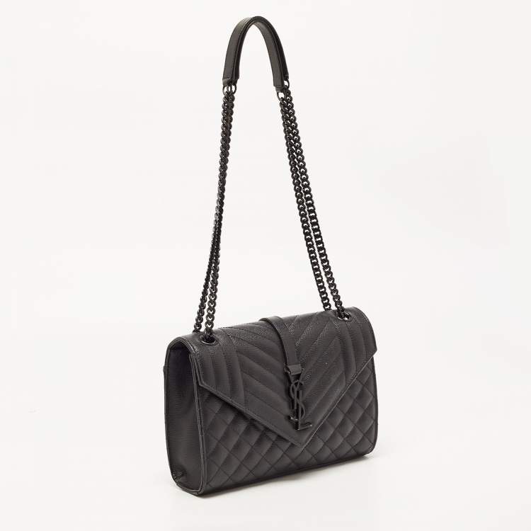 Pre Owned Saint Laurent Black Mix Matelasse Leather Medium Envelope Chain Shoulder Bag
