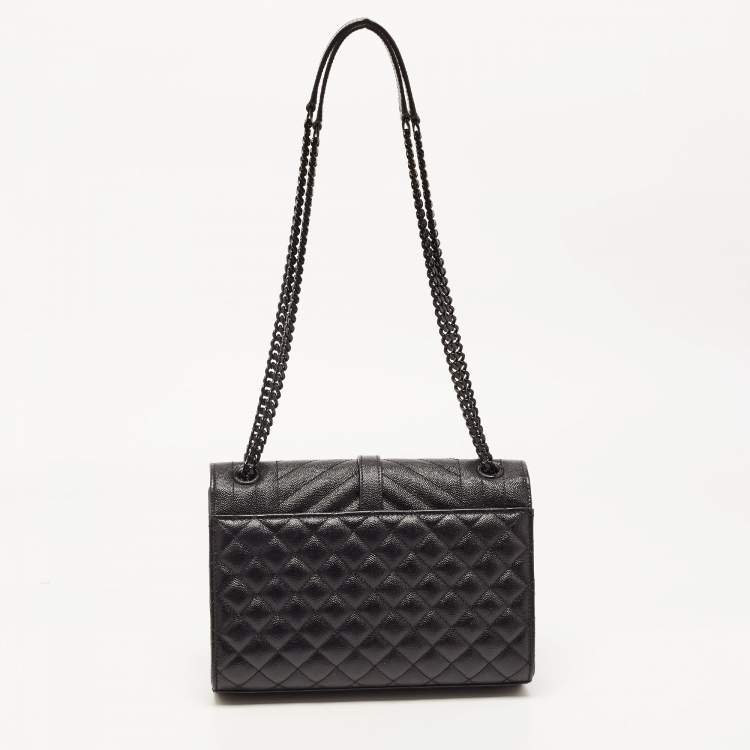 Pre Owned Saint Laurent Black Mix Matelasse Leather Medium Envelope Chain Shoulder Bag