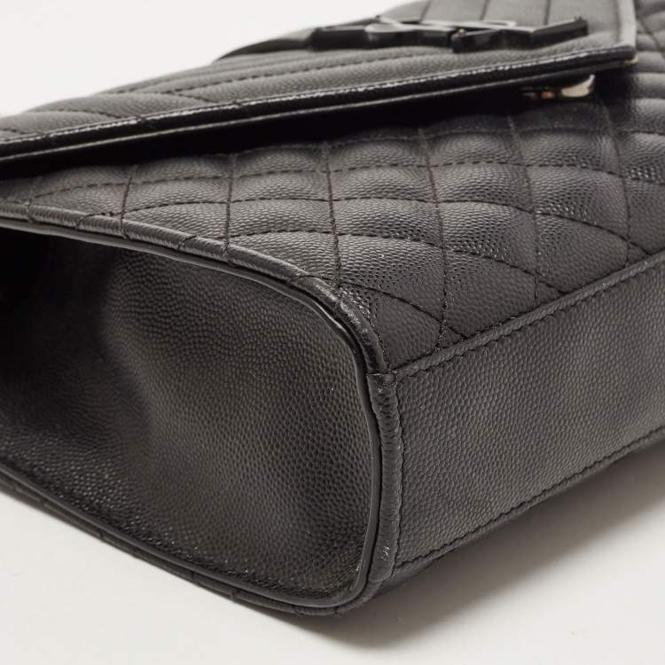 Pre Owned Saint Laurent Black Mix Matelasse Leather Medium Envelope Chain Shoulder Bag