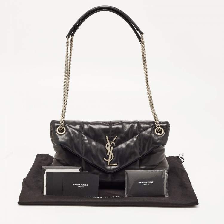 Pre Owned Saint Laurent Black Quilted Leather Small Puffer Chain Bag 