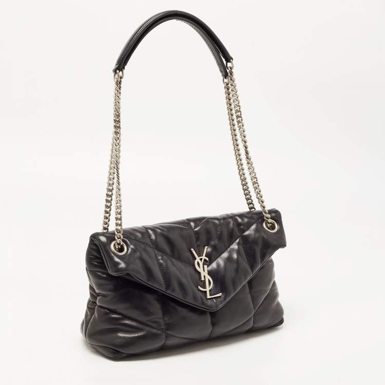 Pre Owned Saint Laurent Black Quilted Leather Small Puffer Chain Bag 