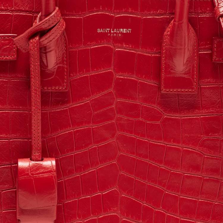 Pre Owned Saint Laurent Red Croc Embossed Leather Baby Classic Sac De Jour Tote