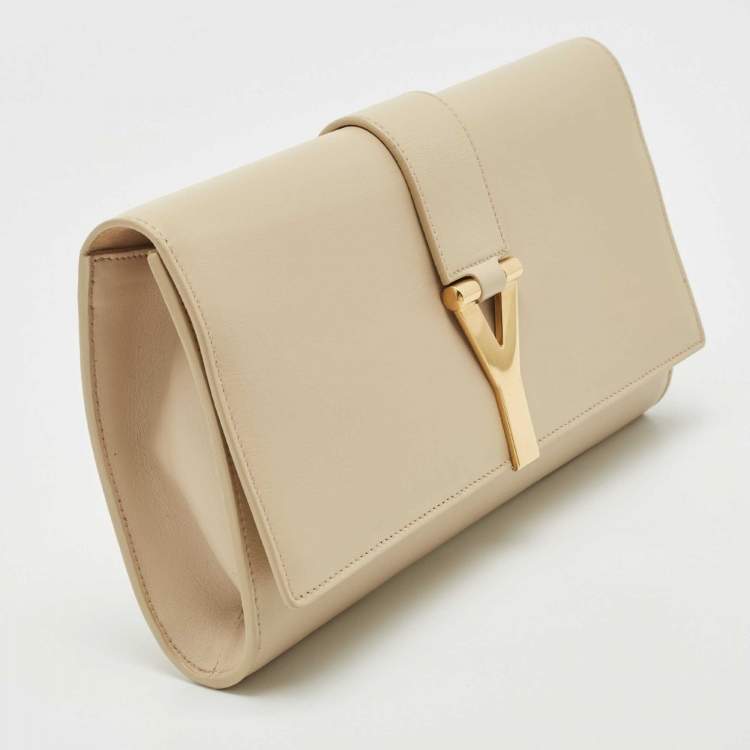 Pre Owned Saint Laurent Light Beige Leather Y-Ligne Clutch