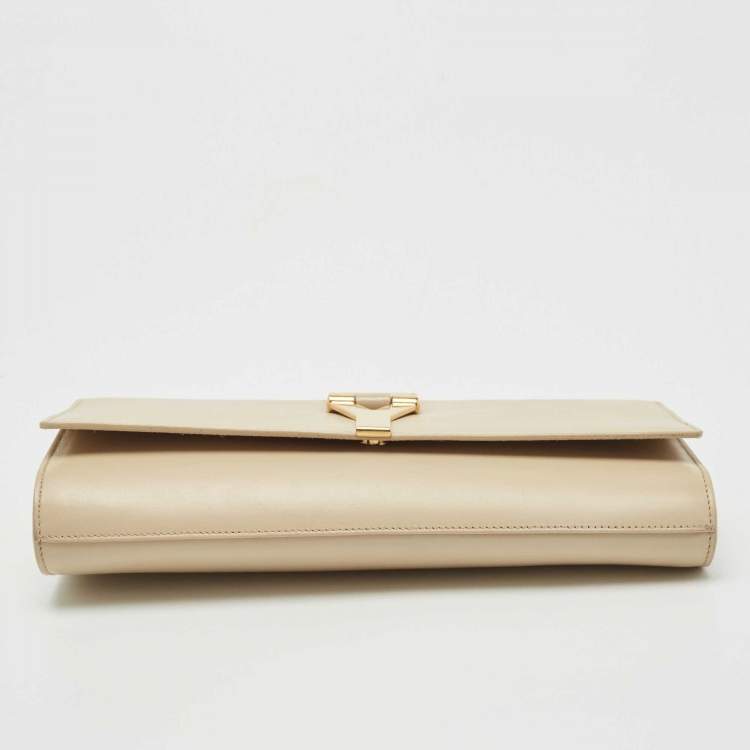 Pre Owned Saint Laurent Light Beige Leather Y-Ligne Clutch