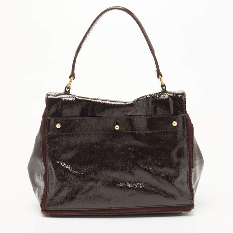 Pre Owned Yves Saint Laurent Burgundy Patent Leather Medium Muse Two Satchel