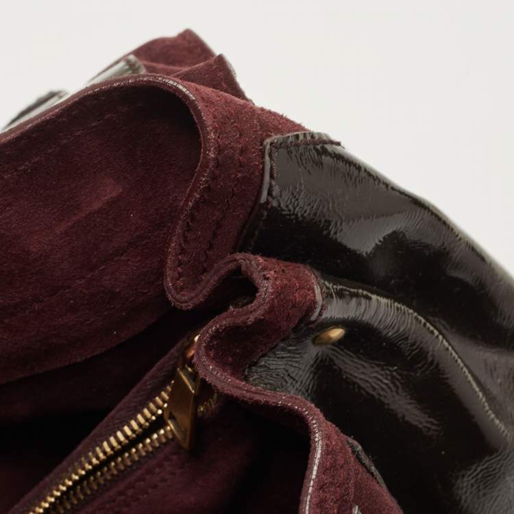 Pre Owned Yves Saint Laurent Burgundy Patent Leather Medium Muse Two Satchel