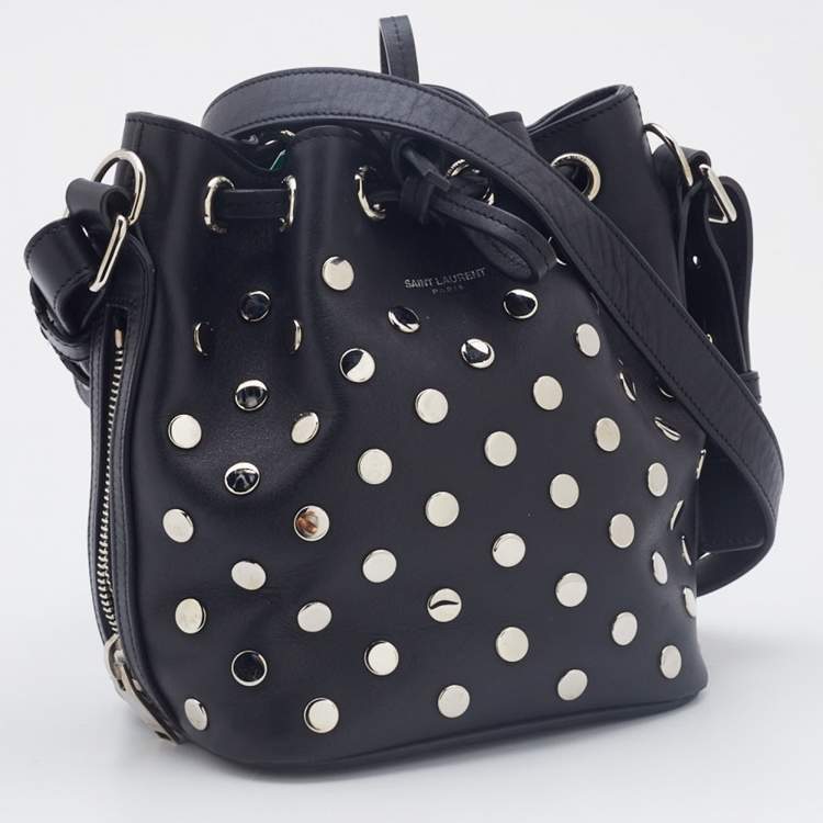 Pre Owned Saint Laurent Black Studded Leather Emmanuelle Bucket Bag