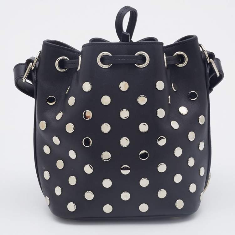 Pre Owned Saint Laurent Black Studded Leather Emmanuelle Bucket Bag