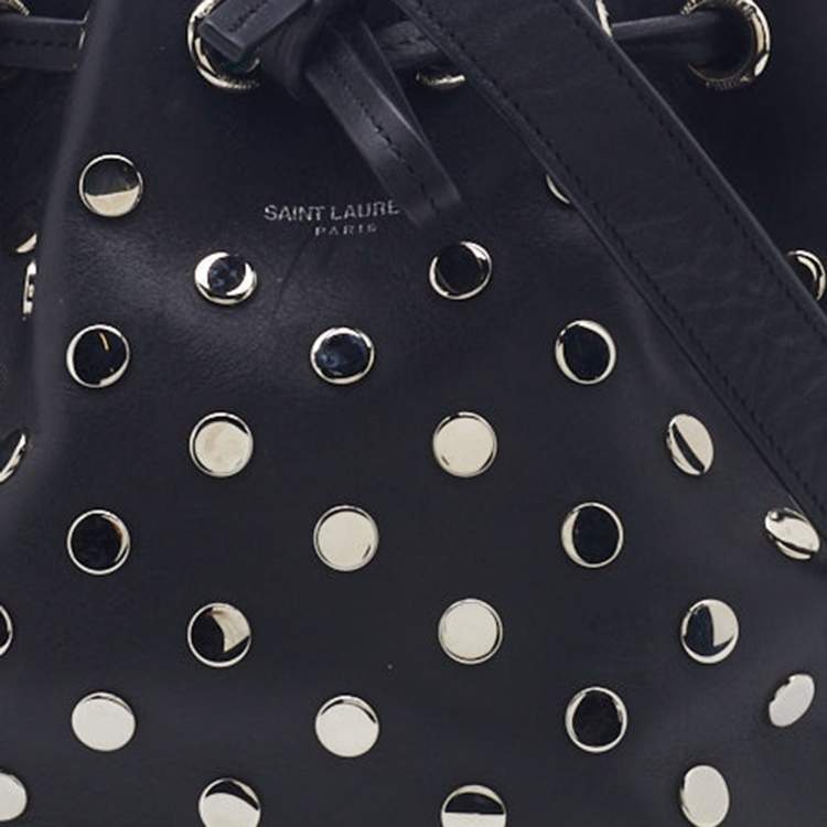 Pre Owned Saint Laurent Black Studded Leather Emmanuelle Bucket Bag