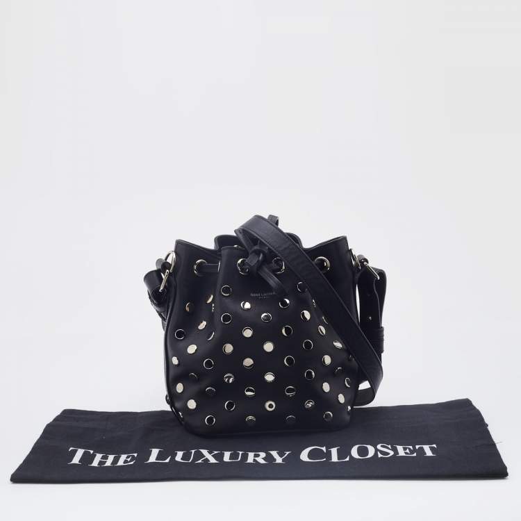 Pre Owned Saint Laurent Black Studded Leather Emmanuelle Bucket Bag