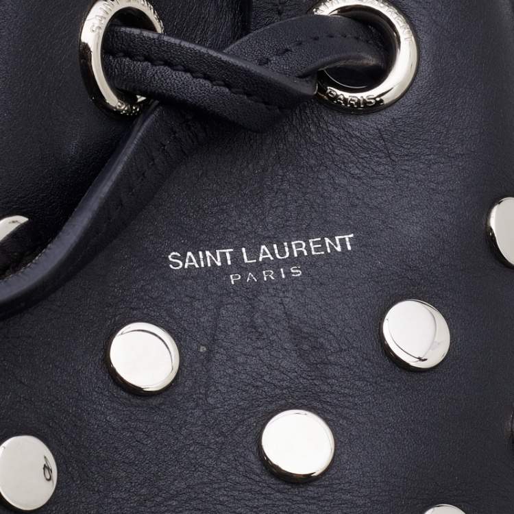 Pre Owned Saint Laurent Black Studded Leather Emmanuelle Bucket Bag