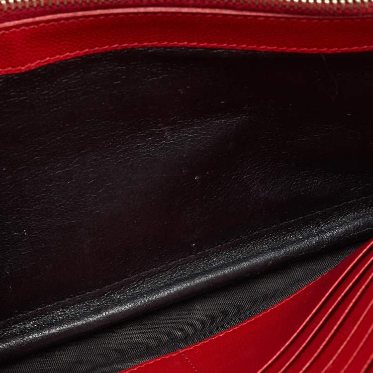 Pre Owned Saint Laurent Red Matelasse Leather Monogram Envelope Wallet on Chain