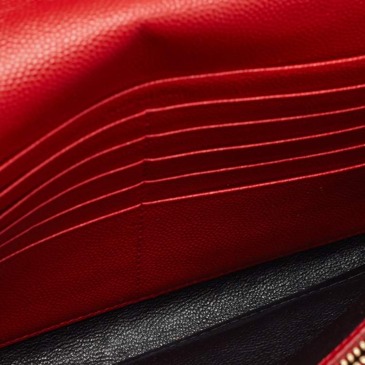 Pre Owned Saint Laurent Red Matelasse Leather Monogram Envelope Wallet on Chain