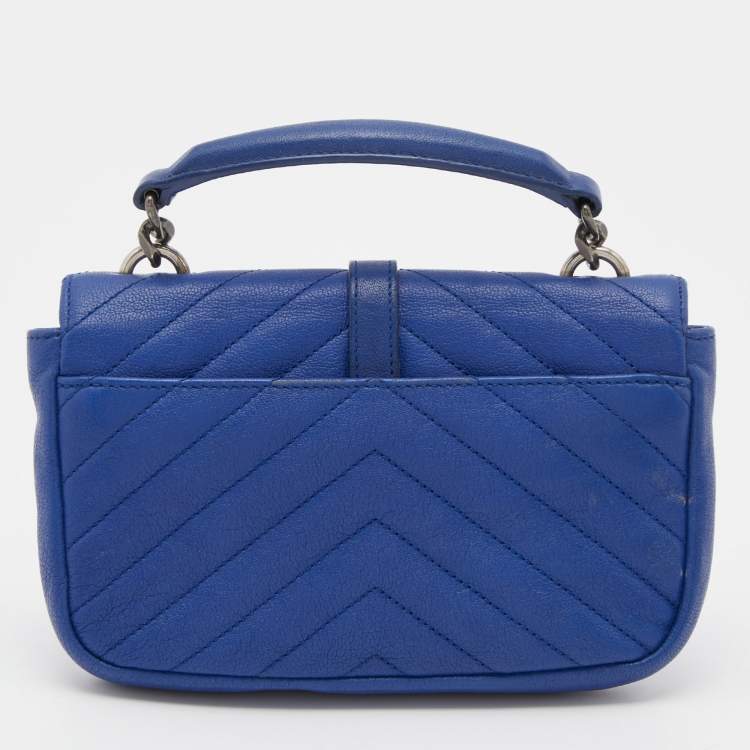 Pre Owned Saint Laurent Blue Leather Mini College Crossbody Bag