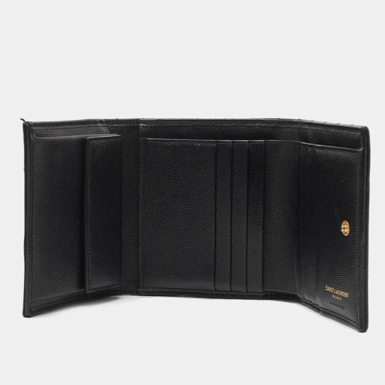Pre Owned Saint Laurent Black Monogram Trifold Wallet