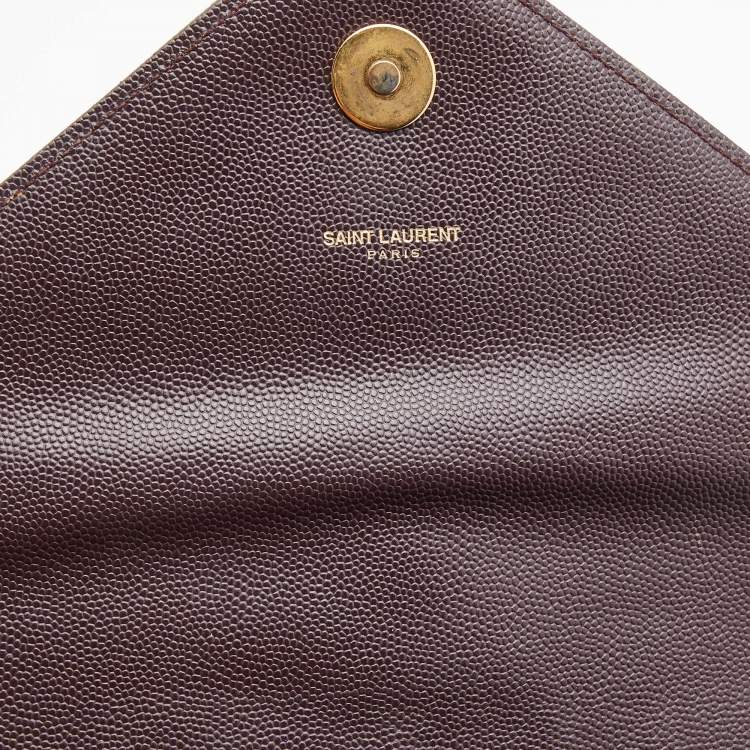 Pre Owned Saint Laurent Burgundy Matelassé Leather Large Monogram Envelope Shoulder Bag