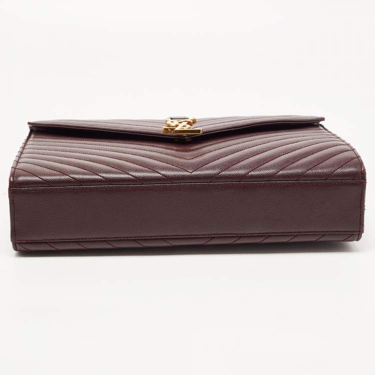 Pre Owned Saint Laurent Burgundy Matelassé Leather Large Monogram Envelope Shoulder Bag