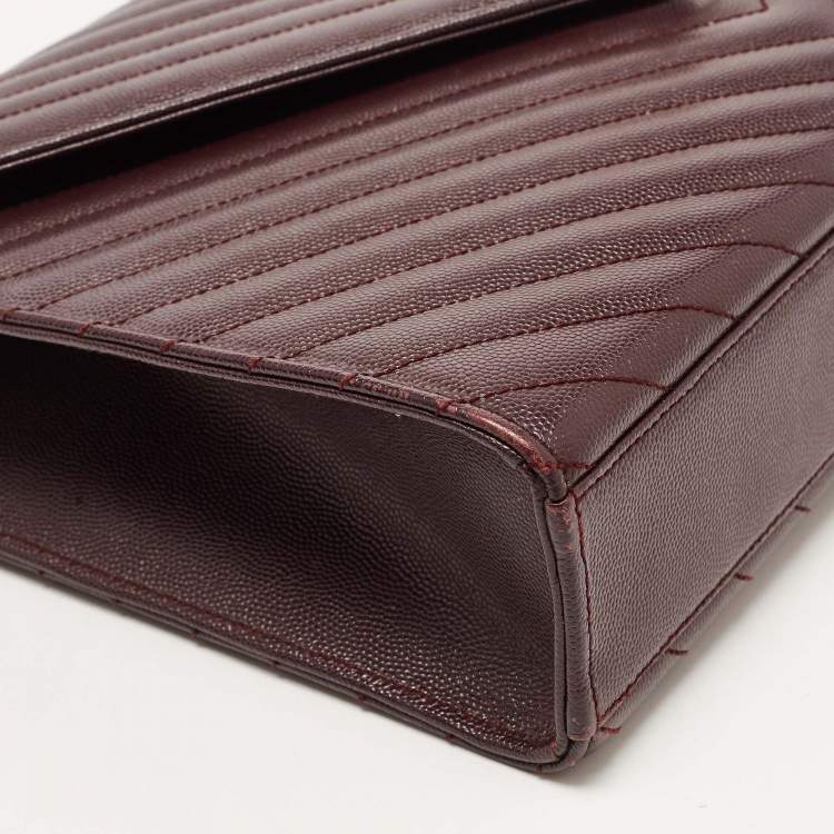 Pre Owned Saint Laurent Burgundy Matelassé Leather Large Monogram Envelope Shoulder Bag