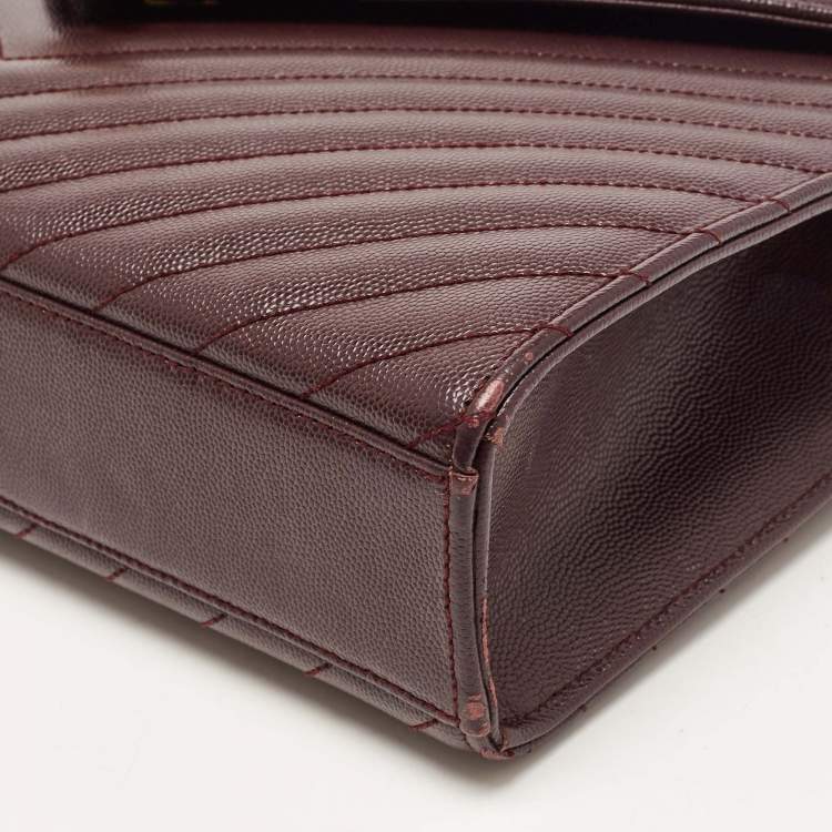 Pre Owned Saint Laurent Burgundy Matelassé Leather Large Monogram Envelope Shoulder Bag