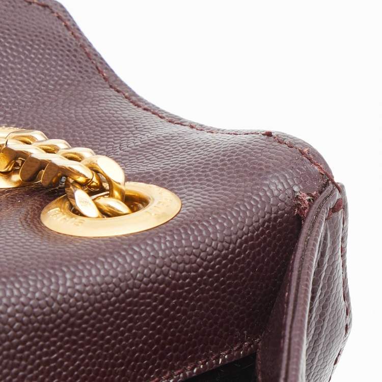 Pre Owned Saint Laurent Burgundy Matelassé Leather Large Monogram Envelope Shoulder Bag