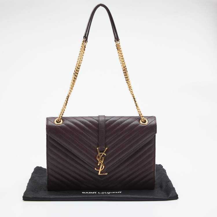Pre Owned Saint Laurent Burgundy Matelassé Leather Large Monogram Envelope Shoulder Bag
