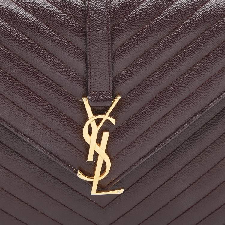 Pre Owned Saint Laurent Burgundy Matelassé Leather Large Monogram Envelope Shoulder Bag