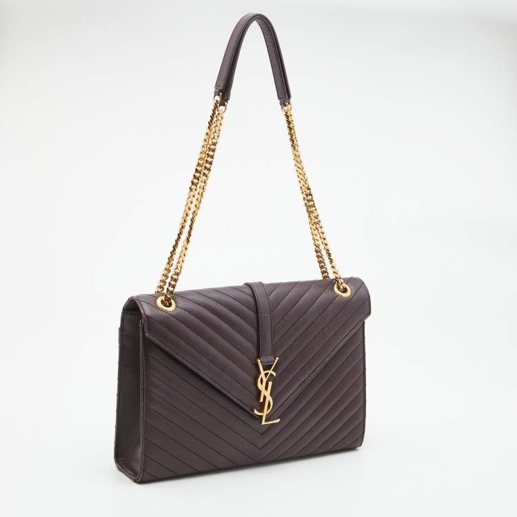 Pre Owned Saint Laurent Burgundy Matelassé Leather Large Monogram Envelope Shoulder Bag