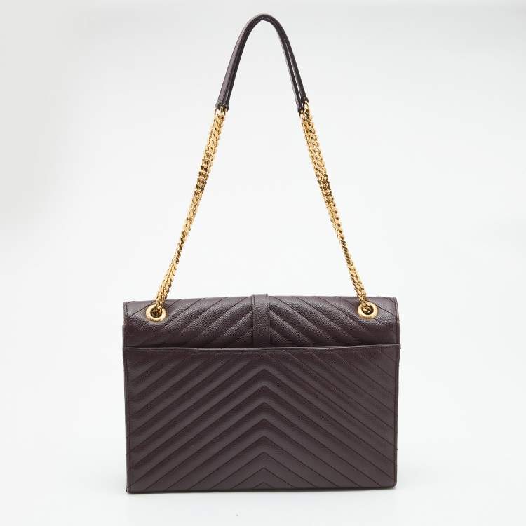 Pre Owned Saint Laurent Burgundy Matelassé Leather Large Monogram Envelope Shoulder Bag