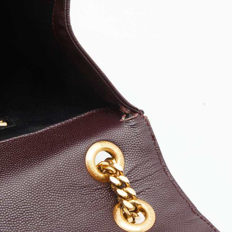 Pre Owned Saint Laurent Burgundy Matelassé Leather Large Monogram Envelope Shoulder Bag