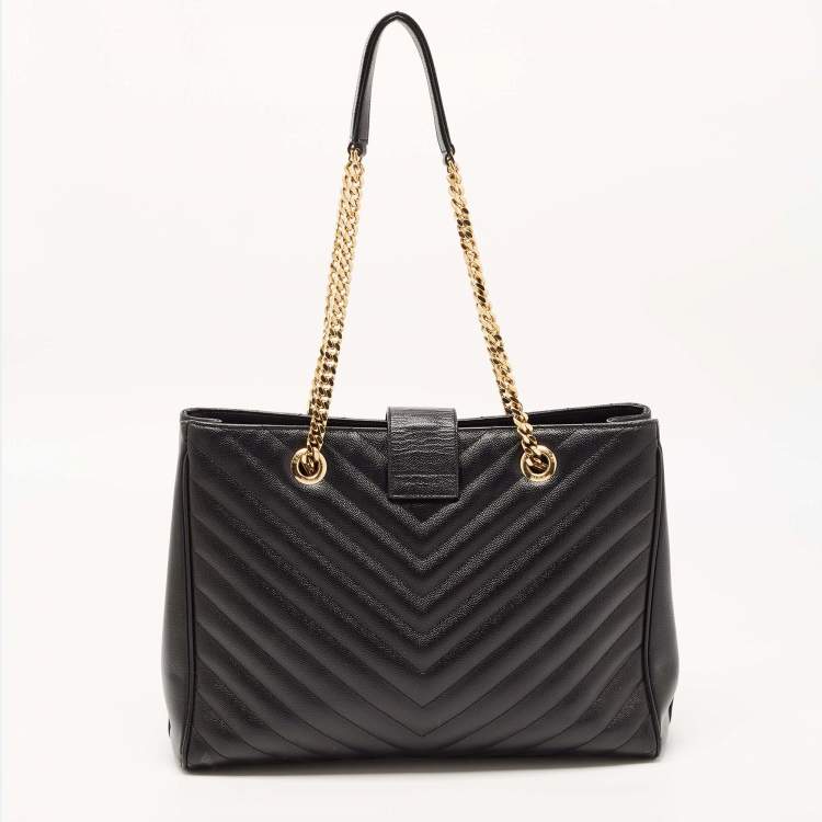 مملوكة مسبقًا Saint Laurent Black Matelasse Leather Cassandre Shopper Tote