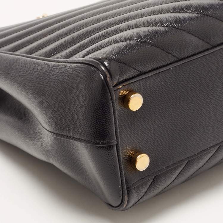 مملوكة مسبقًا Saint Laurent Black Matelasse Leather Cassandre Shopper Tote