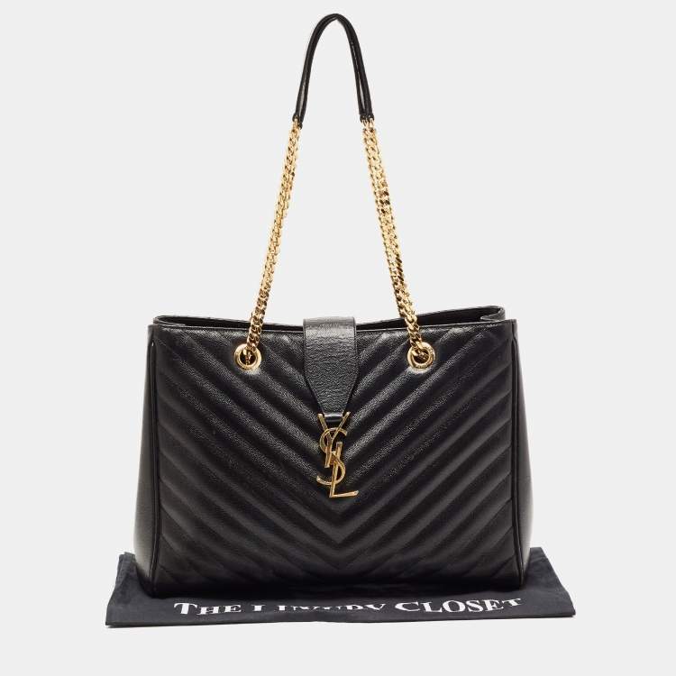 مملوكة مسبقًا Saint Laurent Black Matelasse Leather Cassandre Shopper Tote