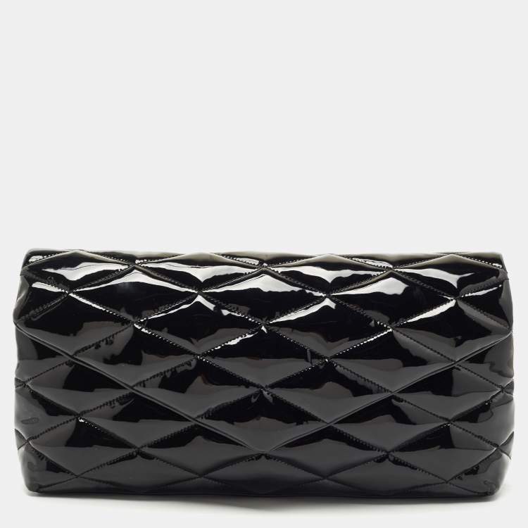 Pre Owned Saint Laurent Black Quilted Patent Leather Sade Puffer Envelope Clutch