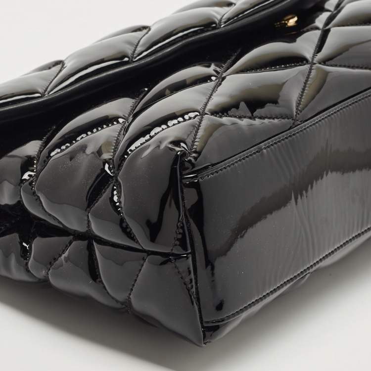 Pre Owned Saint Laurent Black Quilted Patent Leather Sade Puffer Envelope Clutch