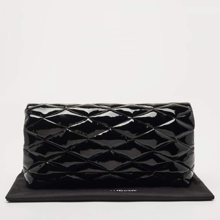 Pre Owned Saint Laurent Black Quilted Patent Leather Sade Puffer Envelope Clutch