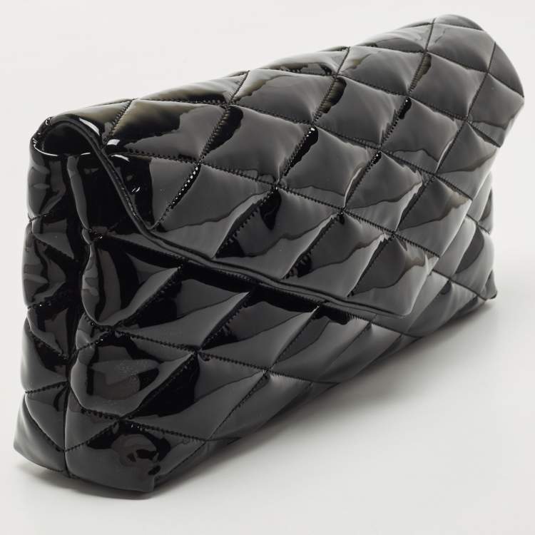 Pre Owned Saint Laurent Black Quilted Patent Leather Sade Puffer Envelope Clutch