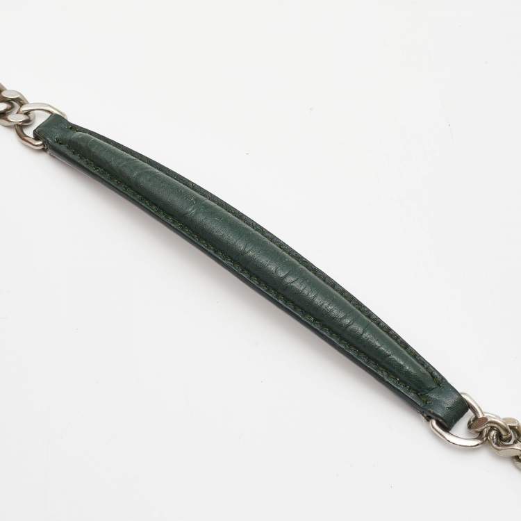 Pre Owned Saint Laurent Green Croc Embossed Leather Medium Sunset Shoulder Bag
