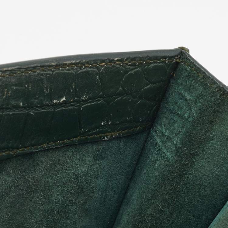 Pre Owned Saint Laurent Green Croc Embossed Leather Medium Sunset Shoulder Bag