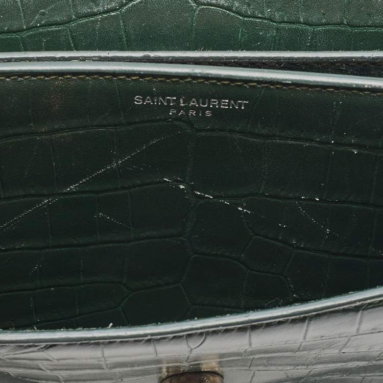 Pre Owned Saint Laurent Green Croc Embossed Leather Medium Sunset Shoulder Bag