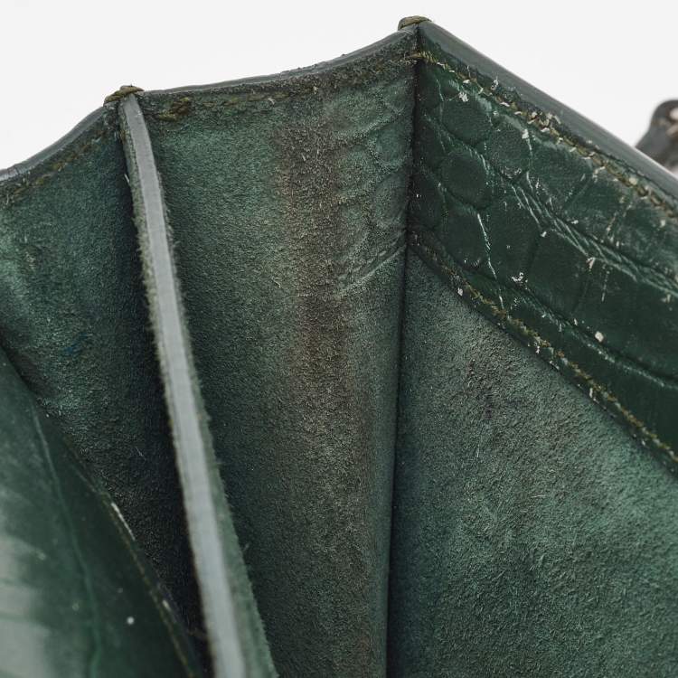 Pre Owned Saint Laurent Green Croc Embossed Leather Medium Sunset Shoulder Bag
