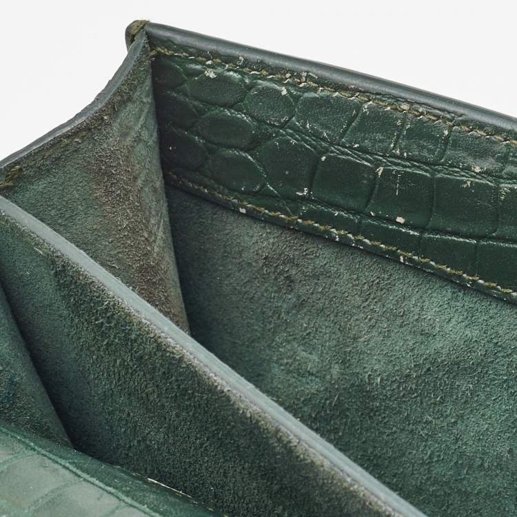 Pre Owned Saint Laurent Green Croc Embossed Leather Medium Sunset Shoulder Bag