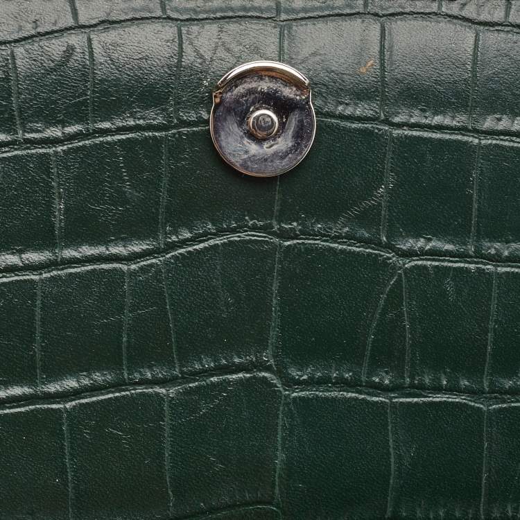 Pre Owned Saint Laurent Green Croc Embossed Leather Medium Sunset Shoulder Bag