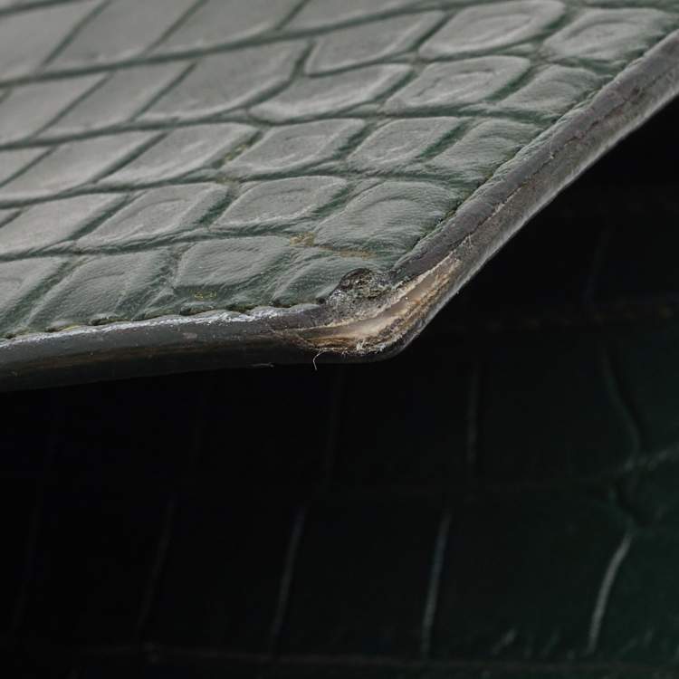 Pre Owned Saint Laurent Green Croc Embossed Leather Medium Sunset Shoulder Bag