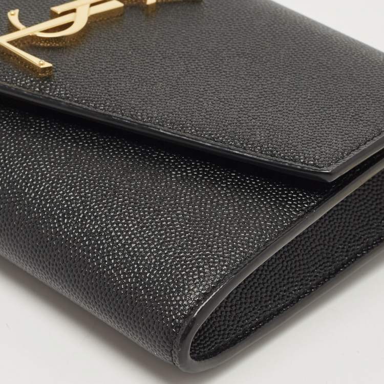 Pre Owned Saint Laurent Black Leather Uptown Wallet on Chain