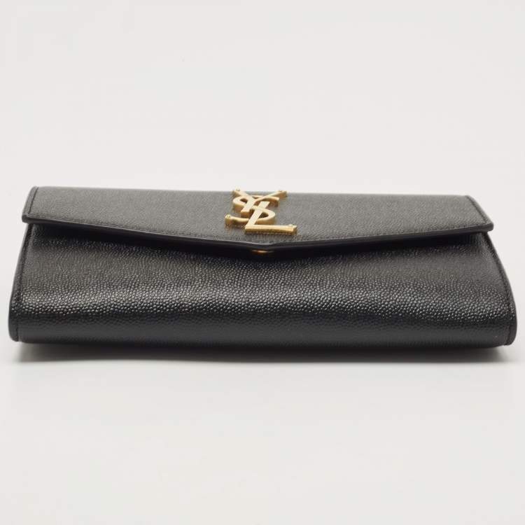 Pre Owned Saint Laurent Black Leather Uptown Wallet on Chain