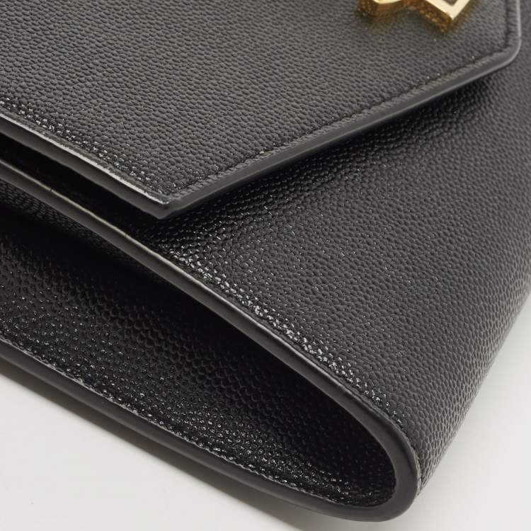 Pre Owned Saint Laurent Black Leather Uptown Wallet on Chain