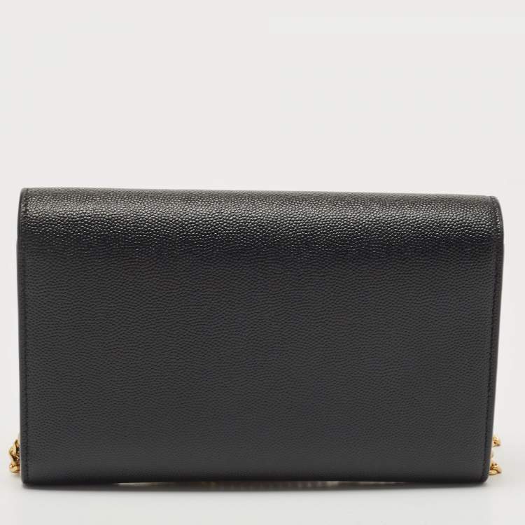 Pre Owned Saint Laurent Black Leather Uptown Wallet on Chain