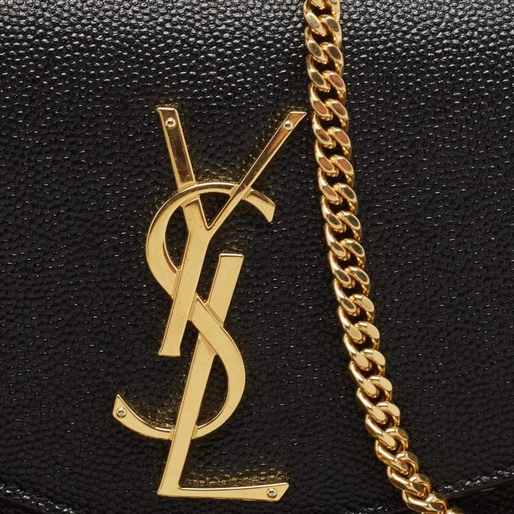Pre Owned Saint Laurent Black Leather Uptown Wallet on Chain