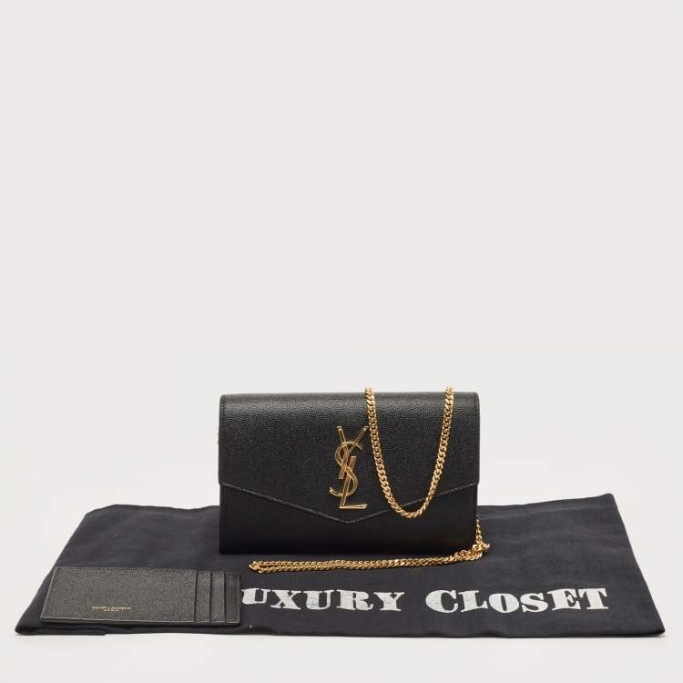Pre Owned Saint Laurent Black Leather Uptown Wallet on Chain